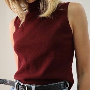 Sleeveless Maroon Turtleneck w High/Low Back